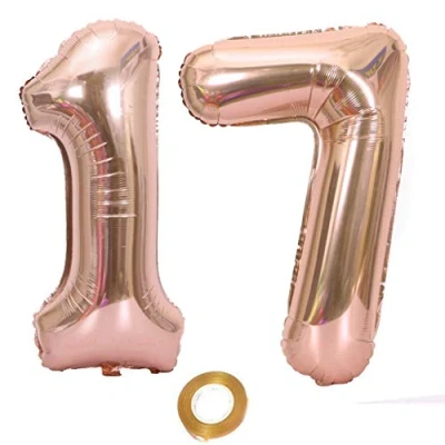Afbeelding van ballonnen cijfer 17, nummer 17 ballon roségoud meisje 17e verjaardag folieballon, grote 81 cm reusachtige heliumfolie ..