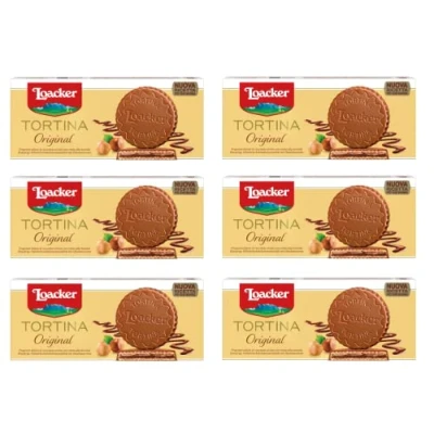 Afbeelding van 6x Loacker Tortina Original 3pz chocoladegenot gevuld met hazelnootcrème cake 63g