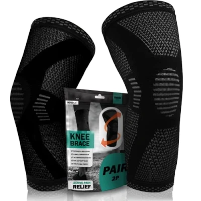 Afbeelding van POWERLIX kniebrace voor vrouwen/mannen, compressie kniebandage meniscusscheur, artritis, Linddert kniepijn, ACL, hardlopen, gewichtheffen, basketbal, volleybal, sport, Zwart 2st L
