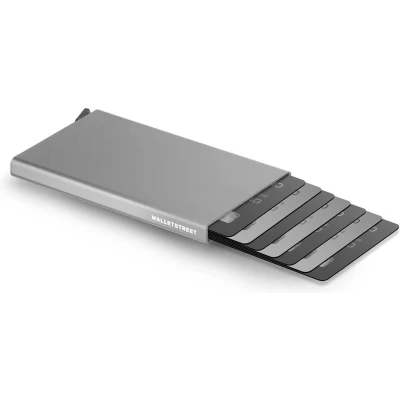 Afbeelding van Walletstreet Uitschuifbare Pasjeshouder DS Type Aluminium Creditcardhouder Card Protector Anti Skim/ RFID 8 Pasjes Zilver