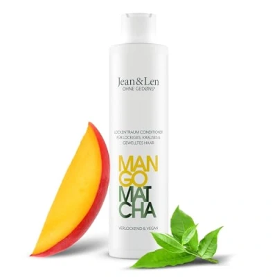 Afbeelding van Jean &amp; Len Mango Matcha Krullende conditioner, bindt weerbarstig en kroeshaar, vermindert gespleten haarpunten, verzorgt definieert natuurlijke golven krullen, zonder parabenen siliconen,