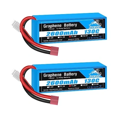 Afbeelding van Yowoo 2pack Lipo batterij 14.8V 2600mAh 130C 4S grafeenbatterij met Deans T stekker RC voor Evader BX Autovrachtwagen Truggy vliegtuighelikopter Quadcopter UAV Drone FPV Racing Vehicle Boat