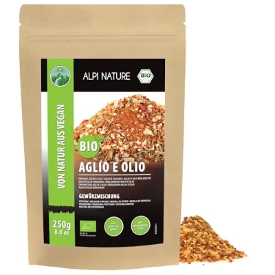 Afbeelding van Alpi Nature Bio Aglio E Oglio GEWUURZ (250G) organisch kruidenmengsel pasta kruiden 100% natuurlijke ingrediënten uit KBA spagate seizoen zonder kunstmatige additieven