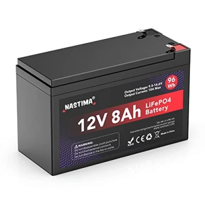 Afbeelding van NASTIMA LiFePO4 Accu 12 V 8 Ah met BMS bescherming en 4000 dieptecyclus, geschikt voor zonnepaneelsets, kinderwagens, vrijetijdsvoertuigen, boten, camping, visvinder