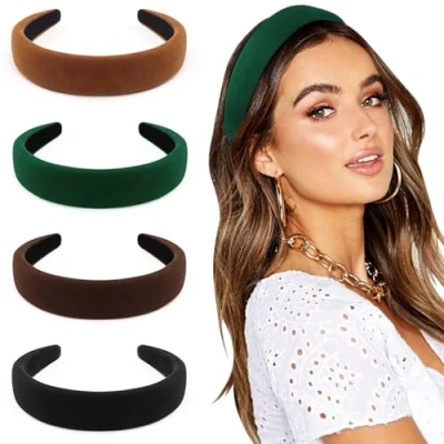 Afbeelding van DRESHOW 4 Pak Hoofdbanden voor Vrouwen en Meisjes Fluweel Zacht Hoofdband Mode Boho Breed Haarbanden Non Slip Haar Accessoires