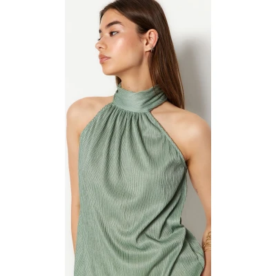 Afbeelding van Trendyol Ecru Regular/Normal Patroon Staande Kraag Fit Geplooide Flexibele Gebreide Blouse Twoss23Bz00952