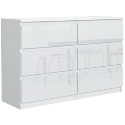 Afbeelding van Ladekast Hoogglans Wit met 6 laden 120 cm, Commode Dressoir Woonkamer Slaapkamer Kantoor H : 79 B 120,4 D 39 cm Modern Design Gelamineerd Bord