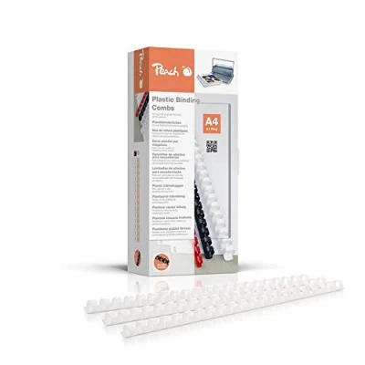 Afbeelding van Peach Plastic bindruggen A4 12mm 95 vellen 100 stuks wit PB412 01