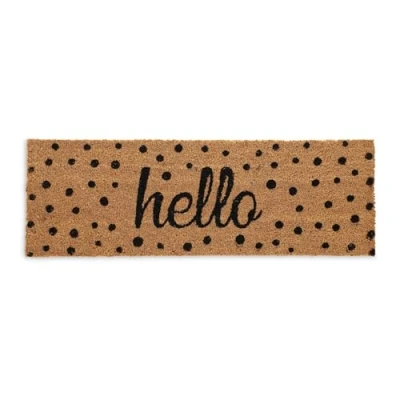 Afbeelding van deurmat &quot;hello&quot; met bolletjes 75 x 25 cm kokosmat antislip binnen en buiten