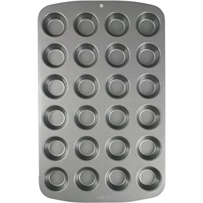 Afbeelding van PME CSB111 Mini muffinvorm met anti aanbaklaag 24 gaten van koolstofstaal, roestvrij staal, zilver, 39,4 x 24,6 2,1 cm