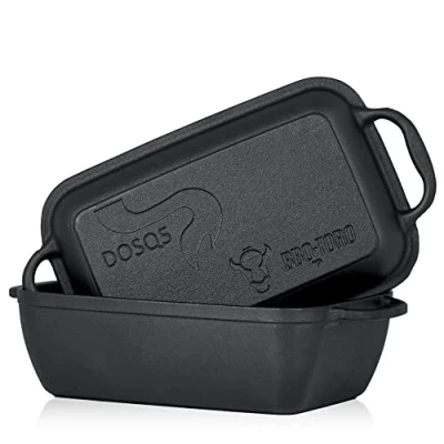 Afbeelding van BBQ Toro gietijzeren braadpan met deksel, 4,5 liter, 2 in 1 pan + stoofpan, broodbakvorm grote braadpan, vierkante voor barbecue, oven