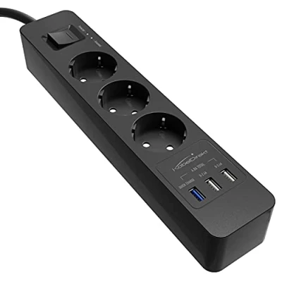 Afbeelding van KabelDirekt 3 voudige stekkerdoos &amp; meervoudige contactdoos (USB, Quick Charge 3.0, laadt afhankelijk van het toestel tot wel 3x sneller, overspannings /aanraakbeveiliging, TÜV gekeurd, zwart)