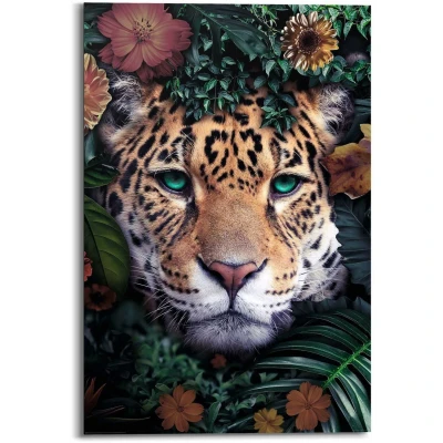 Afbeelding van Reinders! Artprint luipaard bloemenkrans Jungle in vrolijke kleuren