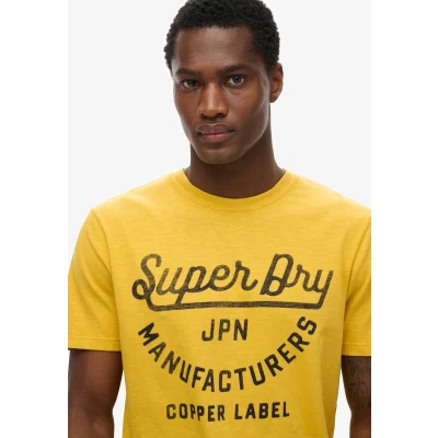 Afbeelding van Superdry Label Script Tshirt print, Heren, Maat: Medium, Pigment yellow slub