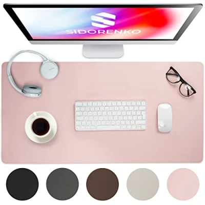 Afbeelding van Sidorenko Bureau Onderlegger PU Leder 80x40cm roze met gestikte randen Grote Muismat XXL Mat