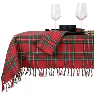 Afbeelding van Unique Living Tafelkleed Xmas Tartan 150x300cm Red