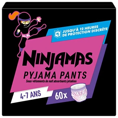 Afbeelding van Pampers Ninjamas Nachtluiers Maat 7 (4 jaar) Meisje 60 stuks