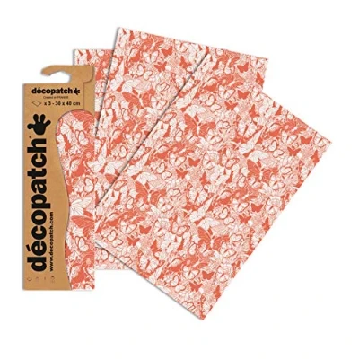 Afbeelding van Decopatch Papier No. 762 (oranje zalm vlinders, 395 x 298 mm) 3 pack