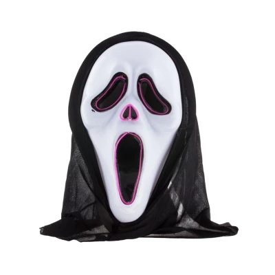 Afbeelding van Halloween thema verkleed masker Scream/Ghostface volwassenen met kap LED licht Verkleedmaskers