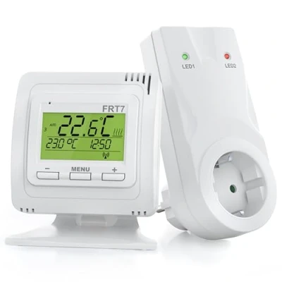 Afbeelding van ELEKTROBOCK FRT7B3 Draadloze kamerthermostaat met standaard, overal neerzetten, ontvanger, groot bereik, voor elektrische verwarming en infraroodverwarming, wit