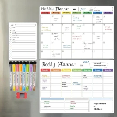 Afbeelding van Kit met droog uitwisbare kalender Magnetische voor koelkast Maandelijkse koelkastkalender Whiteboard extra dikke magneet inclusief markeerstift fijne punt &amp; wisser (Maand , Week en Dagindeling)