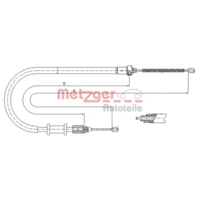 Afbeelding van METZGER 11.6676 Handremkabel Rechts achter 1421/1075mm Trommelrem COFLE RENAULT: Kangoo I