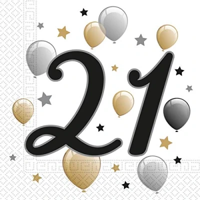 Afbeelding van Procos 88865 servetten Happy Birthday, Milestone 21, 33 x cm, 20 stuks, ballonmotief, 21 verjaardag, papieren met motief, tafeldecoratie, monddoek, ballonnen, ballonnen