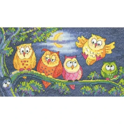 Afbeelding van Give A Hoot Kruissteekset uilen, 14 draden/cm²
