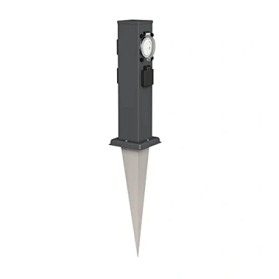 Afbeelding van ledscom.de Polly tuincontactdoos zuil met grondpin voor buiten, IP44, 3 voudig timer/timer, antraciet, vierkant, 38cm