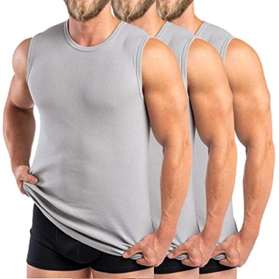 Afbeelding van HERMKO 3040 Tanktop voor heren, verpakking van 3 stuks, met ronde hals, 100% biologisch katoen, grijs, XXL