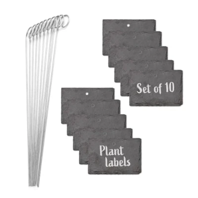 Afbeelding van Hoberg Leisteen Plant Labels Set van 10 Weerbestendig, Herbruikbaar Individuele etikettering planten, kruiden &amp; bloemen Met stalen grondpinnen Afmetingen x 7 0,5 cm Rechthoekig