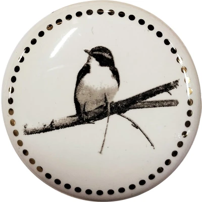 Afbeelding van Clayre &amp; Eef Deurknop Ø 4 cm Wit Grijs Keramiek Rond Vogel Meubelknop