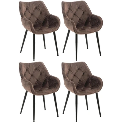 Afbeelding van CLP Set van 4 eetkamerstoelen Tanna Fluweel Bruin
