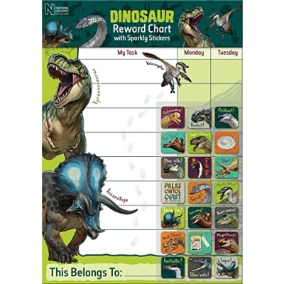 Afbeelding van Paper Projects 01.70.30.027 Natural History Museum Dinosaurs Beloning inclusief 56 sprankelende stickers Kleurrijke kaart is afwasbaar, 29,7 cm x 42