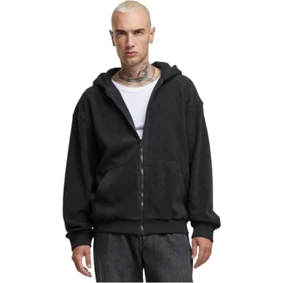 Afbeelding van Urban Classics Jaquard Velvet hoodie voor heren, met rits, jacquard fluweel ritssluiting, oversized fit, zwart, 4XL