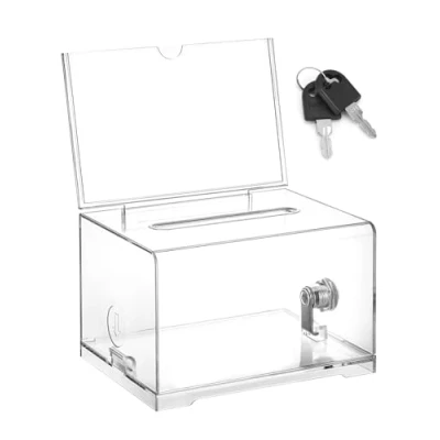 Afbeelding van QWORK® Afsluitbare donatiebox Kassa Stembus gemaakt van acryl Transparante opbergdoos (16x12x10 cm)
