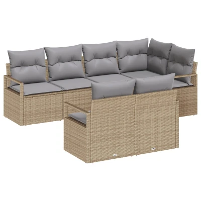 Afbeelding van vidaXL 7 delige Tuin Sofa Set met Kussens Beige Poly Rattan