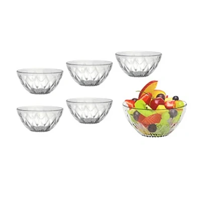 Afbeelding van Glas Ijs Cups Dessert Kommen Set van 6 Circulaire Geometrische Crystal Cut Effect Reliëf Sundae Glazen Voet Mini Trifle Fruit Salade Garnaal Cocktail Serveergerechten Voorgerecht Starter Bowls