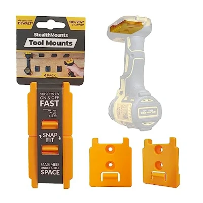 Afbeelding van 4 x Gele StealthMounts Tool Mount voor Dewalt 18v XR Gereedschap