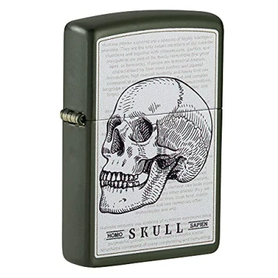 Afbeelding van Zippo Skull Homosapien Design, Color Image Green Matte Stormaansteker, navulbaar, in hoogwaardige geschenkdoos, 49602, groen, eenheidsmaat