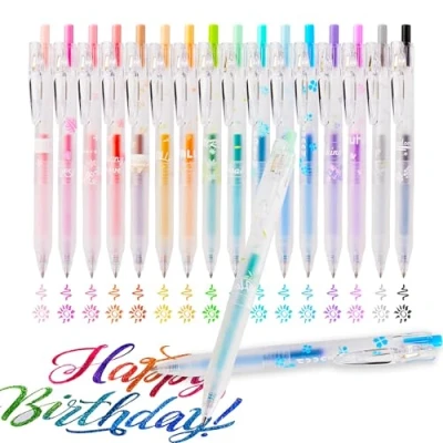 Afbeelding van EooUooIP Gel Inktpen, Intrekbare Rolling Ball Pennen, Kleur 16 stuks Pennen Sneldrogende Inkt 0,5 MM voor Kinderen en Volwassen Kleurboeken Doodling Tekening