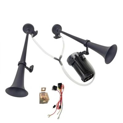 Afbeelding van YIYIDA Auto Hoorn Schip Hoge en Lage Toon met Luchtpomp 12 V Dubbele buis Zink Chrome Elektrische Luchthoorn Zwart 170db Truck Waterdichte Speaker voor vrachtwagen moto boot etc