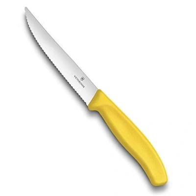 Afbeelding van Victorinox, 6.7936.12L8B, Swiss Classic, Steak und Pizzamesser, Extra scharfe Klinge, mit Wellenschliff, robuster Kunststoff Griff, Gelb, Made in Switzerland, Spülmaschinengeeignet