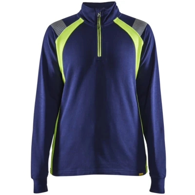 Afbeelding van Blaklader Dames sweatshirt halve rits Visible 3403 1158 Marine/High Vis Geel XS