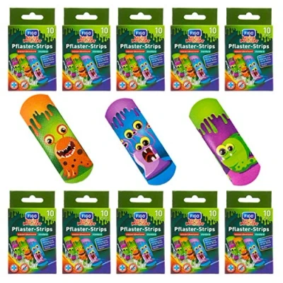 Afbeelding van 100 stuks FIGO kinderpleisters verschillende motieven, 10 verpakkingen + 1 notitieblok Monster