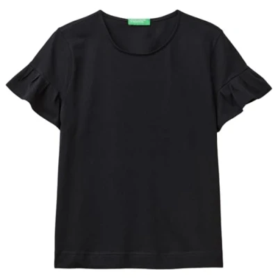 Afbeelding van Benetton dames T shirt met ruches in de kleur Zwart, maat: S