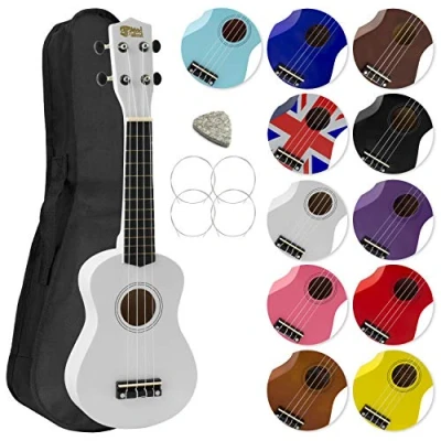 Afbeelding van Mad About SU8 Sopraan Ukulele met gratis gigbag, pick en reservesnaren geweldig voor scholen beginners, nu Carbon Black Strings verbeterde Tuning wit