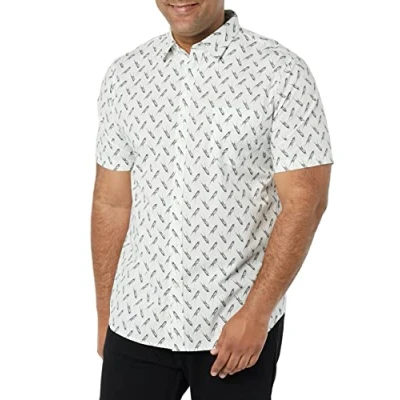 Afbeelding van Amazon Essentials Heren Slim Fit Poplin Shirt met korte mouwen, lichtblauw vogelprint, XL
