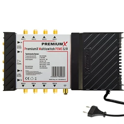 Afbeelding van PremiumX PXMS Multiswitch 5/8 met voeding Satellietsignaaldistributeur voor 8 gebruikers Ondersteunt Digital HDTV FullHD 4K UHD 8K