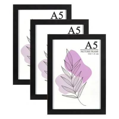 Afbeelding van Baoee Zwarte fotolijst A5 met houder, set van 3, acrylglas, frame, fotolijst, posterlijst, certificaatframe, vrijstaand en wandmontage